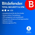 Bitdefender Total Security + VPN 1 Jahr Lizenz für 5 PC WIN MacOS Android iOS Garantie Download